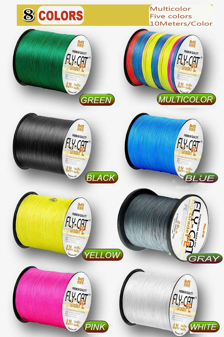 Colorful 1000m 8 Strands Strong Multifilament PE Braided Fishing Line Longline